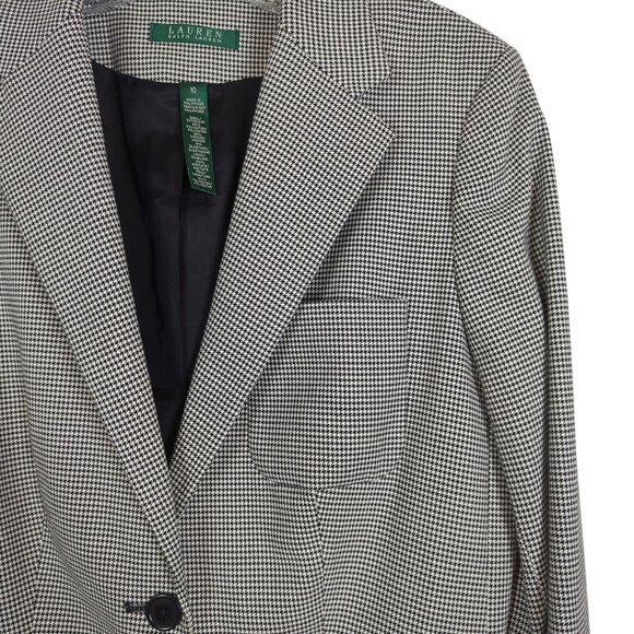 Lauren Ralph Lauren‎ Womens Houndstooth Blazer Jacket Black White 2-Button sz 10 - Picture 6 of 16